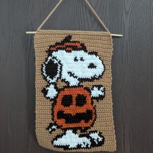 Snoopy Crochet Halloween Pumpkin Wall Hanging Handmade
